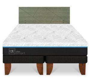Cama europea Green Infinity king base dividida + respaldo Villarrica olivo