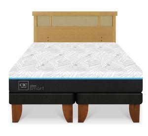 Cama europea Green Infinity king base dividida + respaldo Dublin mostaza