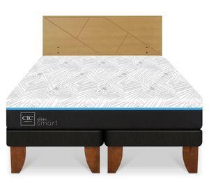 Cama europea Green Infinity 2 plazas base dividida + respaldo Villarrica mostaza