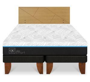 Cama europea Green Infinity king base dividida + respaldo Villarrica mostaza