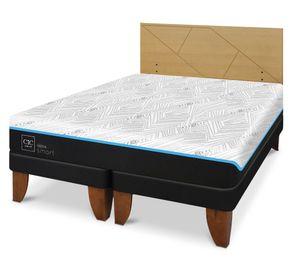 Cama europea Green Infinity king base dividida + respaldo Villarrica mostaza