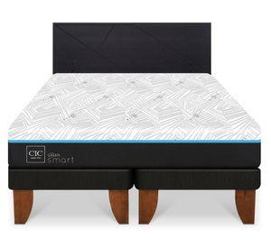 Cama europea Green Infinity king base dividida + respaldo Villarrica gris