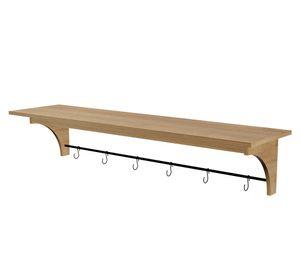 Repisa con barra 6 Ganchos natural 24x120x30 cm