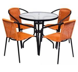 Juego comedor terraza ratán 4 personas café claro