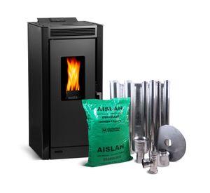 Calefactor&nbsp;a Pellet Black Vision Negro + Kit Vertical Pellet 80 mm.