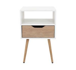 Velador Otom 1 cajón blanco/rovere