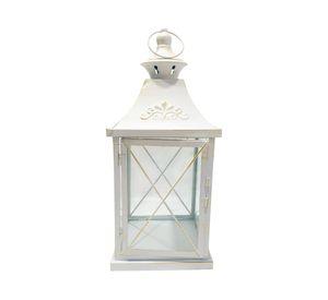 Portavela jardín Farol blanco envejecido 40x17x17 cm