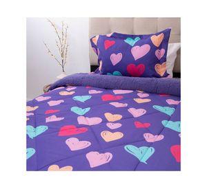 Plumón estampado Kids senses corazones 1.5 plazas