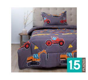 Plumón estampado Kids senses tractores 1.5 plazas