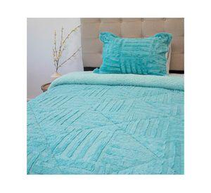 Cubrecama Plush senses turquesa D2 1.5 plazas