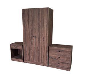 Combo Clóset 2 puertas + Cómoda 3 cajones + Velador 1 cajón nuez