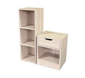Combo estante 3 espacios + velador 1 cajón crema