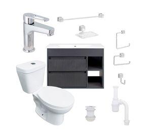 Mueble vanitorio Paris 60 cm dark grey tex + cubierta + WC Theos + accesorios