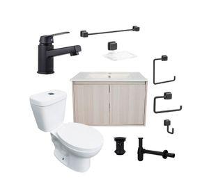 Mueble vanitorio Amelie 60 cm albayalde + cubierta + WC Theos + accesorios