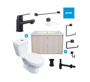 Mueble vanitorio Amelie 60 cm albayalde + cubierta + WC Theos + accesorios