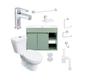 Mueble vanitorio Lille 60 cm sage green tex + cubierta + WC Theos + accesorios