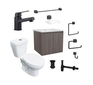 Mueble vanitorio Amelie 60 cm ulmo + cubierta + WC Theos + accesorios
