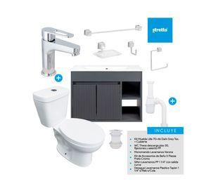 Mueble vanitorio Lille 70 cm dark grey tex + cubierta + WC Theos + accesorios