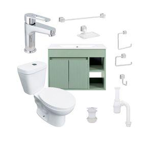 Mueble vanitorio Lille 70 sage green + cubierta + WC Theos + accesorios