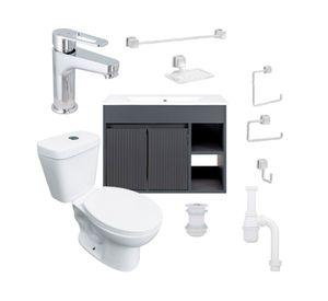 Mueble vanitorio Lille 60 cm dark grey tex + cubierta + WC Theos + accesorios