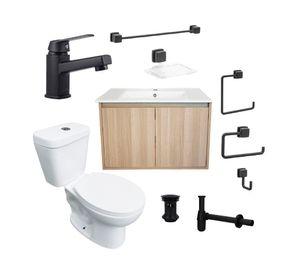 Mueble vanitorio Amelie 60 acacia + cubierta + WC Theos + accesorios