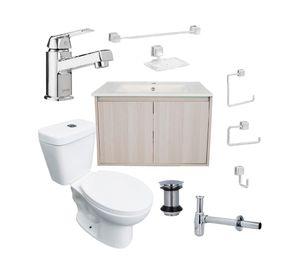 Mueble vanitorio Amelie albayalde + cubierta + WC Theos + accesorios