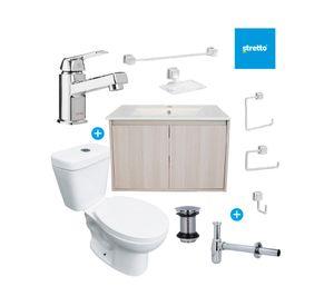 Mueble vanitorio Amelie albayalde + cubierta + WC Theos + accesorios