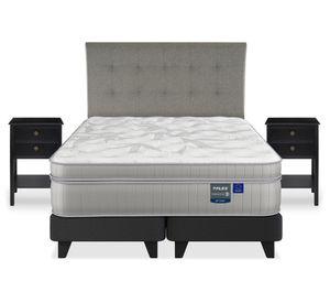 Cama europea Paradise king base dividida + 1 respaldo Design gris + 2 velador Rover
