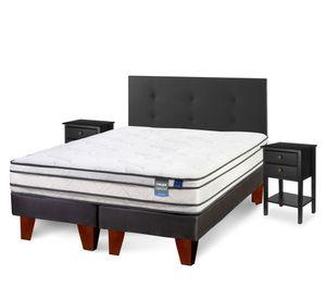 Cama europea Innova 2 plazas box base dividida + respaldo Royal negro + 2 veladores Rover