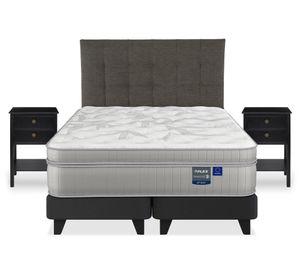 Cama europea Paradise 2 plazas base dividida + respaldo Design grafito + 2 veladores Rover
