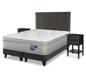 Cama europea Paradise 2 plazas base dividida + respaldo Design grafito + 2 veladores Rover