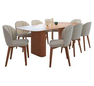 Juego de comedor rectangular Lintz off white + 8 sillas Alba