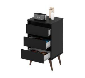 Velador Wood negro 3 cajones