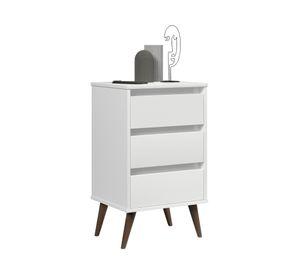 Velador Wood blanco 3 cajones