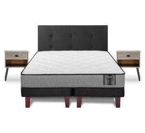 Cama europea Star 2 plazas box base dividida + 1 respaldo Royal negro + 2 veladores Rock