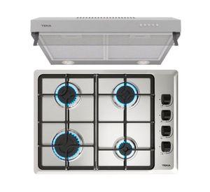 Kit empotrable encimera HLX540 KBB0C IX CL 4 quemadores + campana CX 62120 KOS inox