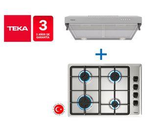 Kit empotrable encimera HLX540 KBB0C IX CL 4 quemadores + campana CX 62120 KOS inox