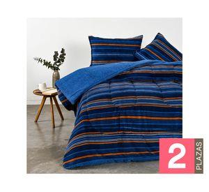 Plumón coral sherpa Trazos azul 2 plazas