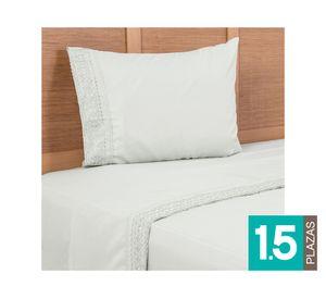 Sábana microfibra 1.5 plazas bordado verde claro