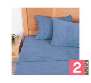 Juego sábanas 2 plazas sherpa lisa azul
