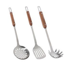 Utensilios cocina Acero inoxidable mango madera 3 piezas SET-AHCOC09