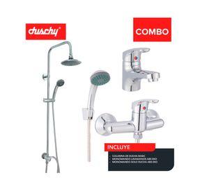 Columna ducha Basic 100 cm + Grifería ducha + Monomando lavamanos Eko