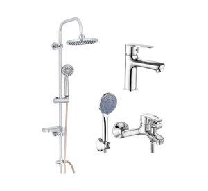 Columna ducha Compass 100 cm + Grifería tina/ducha + Monomando lavamanos Gunnar