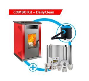 Estufa a pellet Italy 8100 rojo + Kit instalación techo + Daily Clean 1000