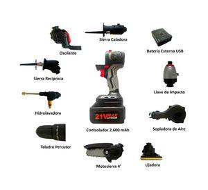 Combo taladro + Herramientas eléctricas 10 en 1 + Maletín + 2 Baterías