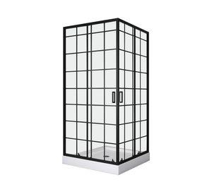 Shower Door recto con receptáculo Cuadros negros 90x90x198 cm