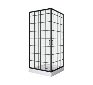 Shower Door recto con receptáculo Cuadros negros 80x80x198 cm