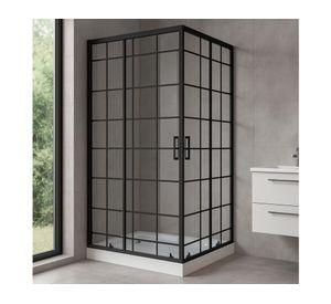 Shower Door recto con receptáculo Cuadros negros 100x70x198 cm