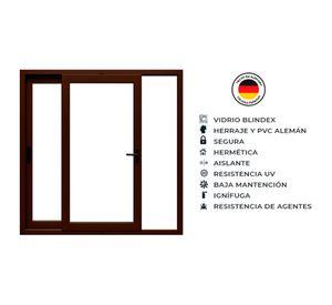 Ventana corredera 195x205 cm PVC alemán termopanel Blindex nogal