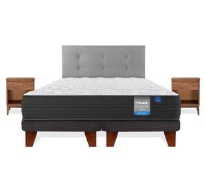 Cama europea Europedic dual 2 plazas base dividida + respaldo Royal gris + velador Atenas